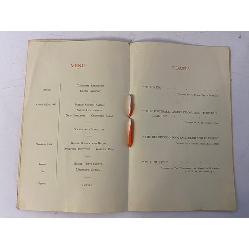 802 - Celebration Dinner and Dance menu for the football association challenge cup final 1951 Blackpool v ... 