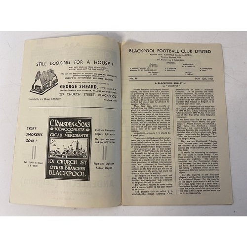 803 - Official programme from Blackpool Football Club 12th May 1951, Festival of Britain R.S.C. v Anderlec... 