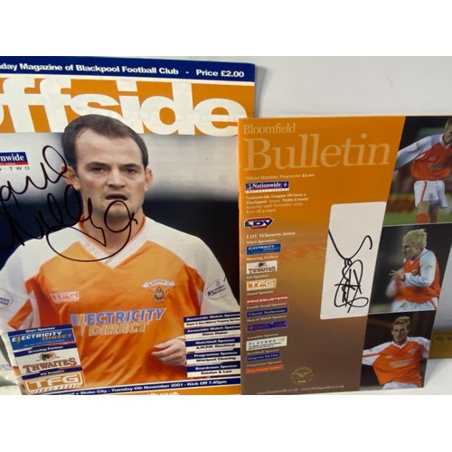 930 - Collection of Blackpool FC programmes, many signed and with match day tickets.