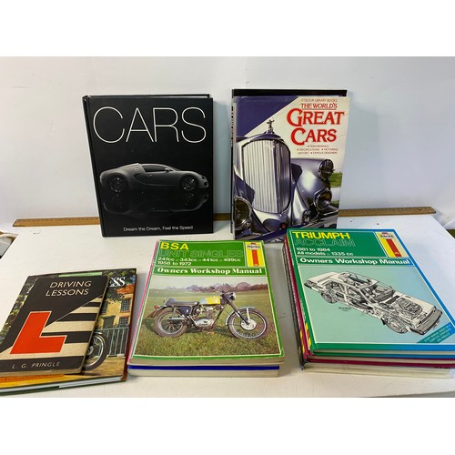 758 - Box of books and DVDs on cars, motorbikes and racing cars from Haynes Manuals.