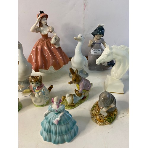 759 - Mixed selection of named figures from Nao, Beswick, Coalport and Royal Albert.