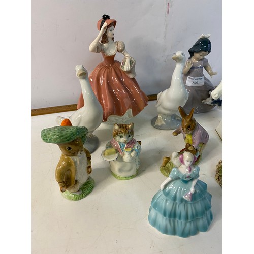 759 - Mixed selection of named figures from Nao, Beswick, Coalport and Royal Albert.