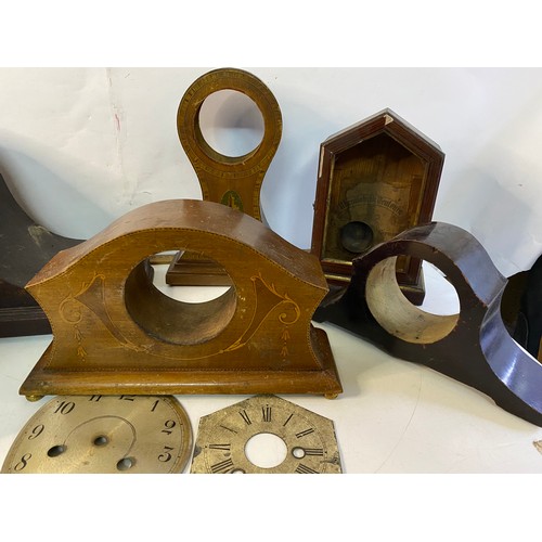 844 - Collection of 6 x wooden mantle clocks bodies and parts for spares or repair