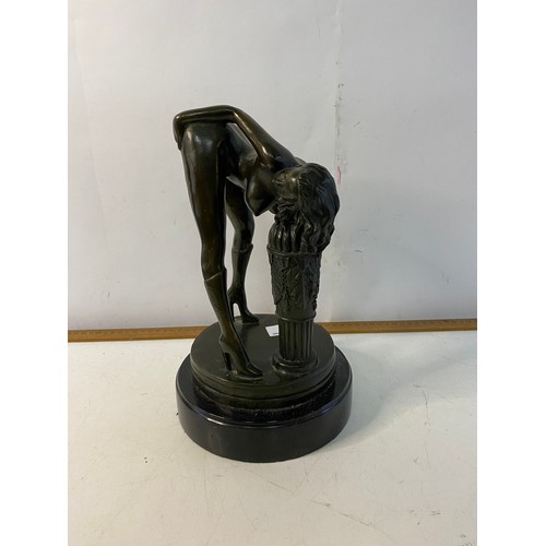 849 - Erotic cast bronze sculpture of a female nude on a marble base 29cms