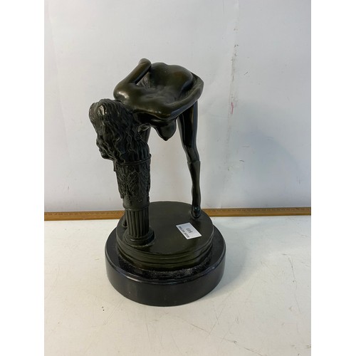 849 - Erotic cast bronze sculpture of a female nude on a marble base 29cms