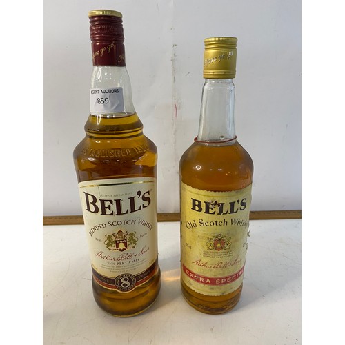 859 - 3 x bottles of whisky to include 2 x bottles of Bells 1 of which is an extra special 75cl bottle and... 