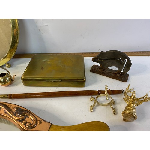 983 - Selection of brassware including brass trench art candlesticks.