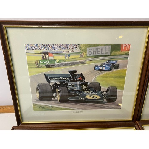 752 - 4 framed motor racing prints by Graham Turner, 32x26cms