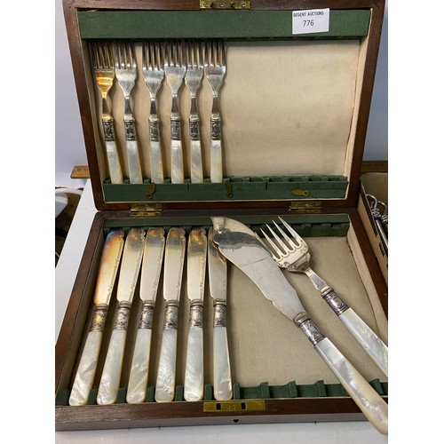 776 - Assortment of cutlery including Gourmet Settings, Mother of Pearl with sterling silver and knife set... 