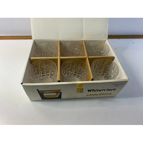 800 - Set of 6 boxed Whitefriars whisky glasses, design Flint by Geoffrey Baxter.