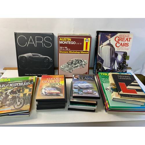 758 - Box of books and DVDs on cars, motorbikes and racing cars from Haynes Manuals.