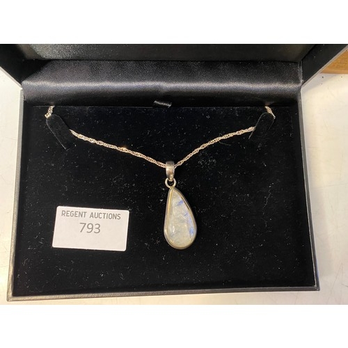 793 - Sterling silver and Moonstone pendant on sterling silver chain.