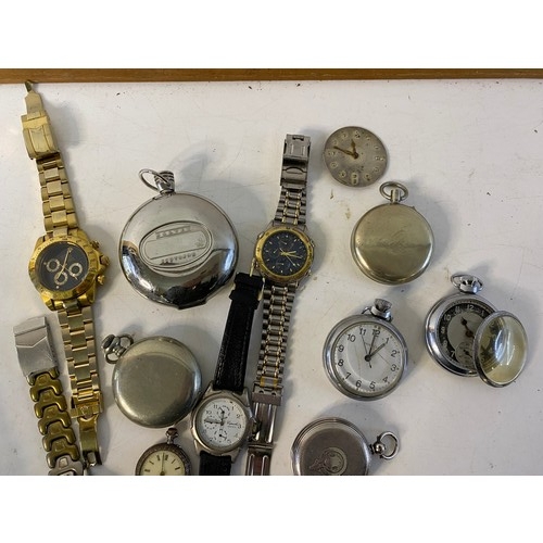 956 - A box of watches and pocket watches and a box of spares and accessories