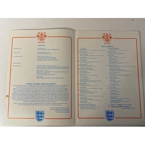 806 - Programme from the Tribute to Stan Mortensen dinner 30th November 1989 with over 20 hand signed auto... 