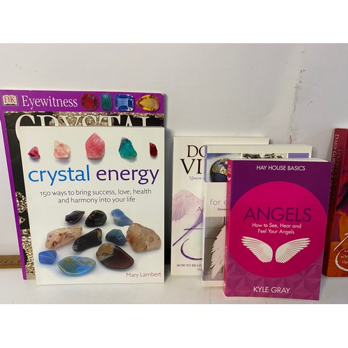 110 - Selection of books on crystals, angels and tarot. Also 3 sets of Doreen Virtue angel cards.