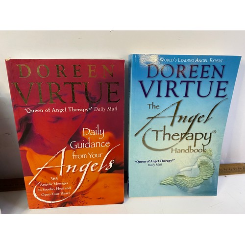 110 - Selection of books on crystals, angels and tarot. Also 3 sets of Doreen Virtue angel cards.