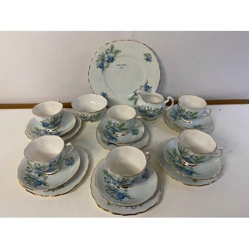 113 - Colcough Blue Orchid 21pc china teaset.