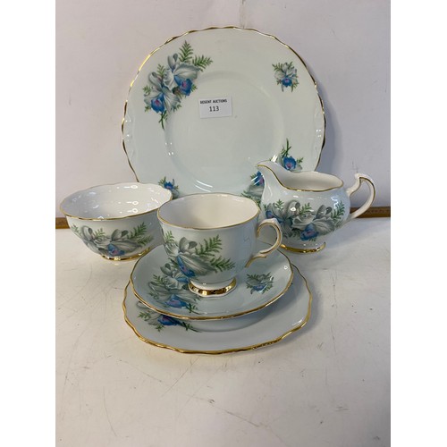 113 - Colcough Blue Orchid 21pc china teaset.