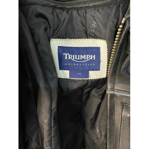 115 - Triumph motorcycle black leather biker jacket label states L/G