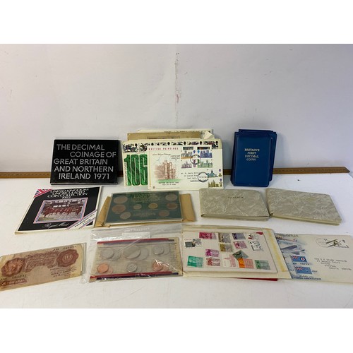 127 - Collection of assorted stamps, coins, First Day Covers and albums of Blackpool tram original photos.