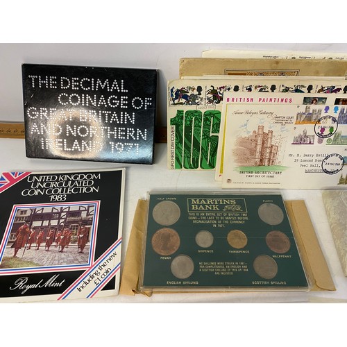 127 - Collection of assorted stamps, coins, First Day Covers and albums of Blackpool tram original photos.