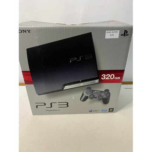 135 - Boxed 320 gb playstation 3 console with accessories, tested and working.