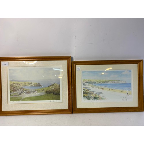 154 - 2 Robin Davidson hand signed framed prints, Lulworth Cove and Swanage Bay. Largest is 43x33cms.