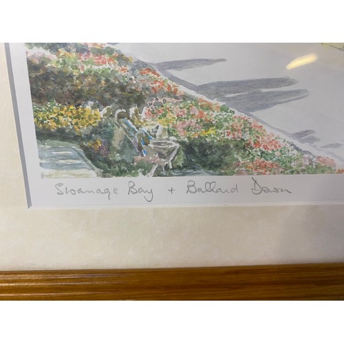 154 - 2 Robin Davidson hand signed framed prints, Lulworth Cove and Swanage Bay. Largest is 43x33cms.