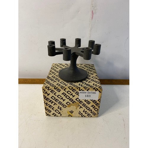 183 - 1960s Robert Welch design cast iron candelabra in original box 7.5cms tall