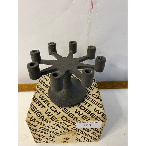 183 - 1960s Robert Welch design cast iron candelabra in original box 7.5cms tall