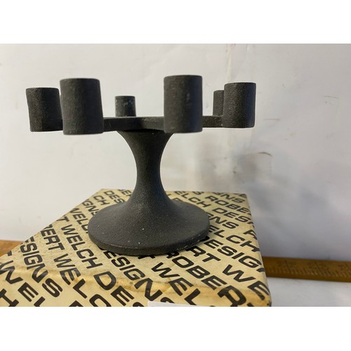 183 - 1960s Robert Welch design cast iron candelabra in original box 7.5cms tall