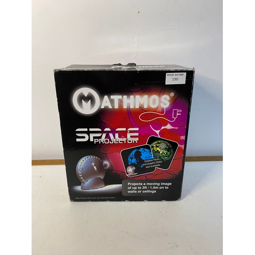 190 - Boxed Mathmos Space Projector with one oil wheel. In working order.