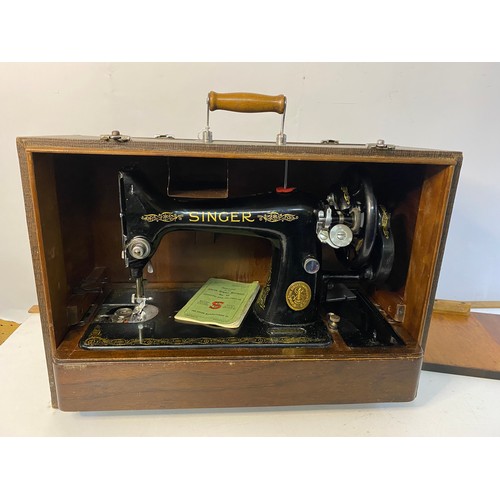 198 - Vintage Singer 99 hand crank sewing machine in carry case.