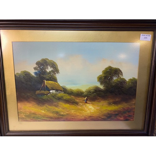 205 - 2 framed paintings of countryside scenes c.1920s. Appears to be unsigned 63x48cms.