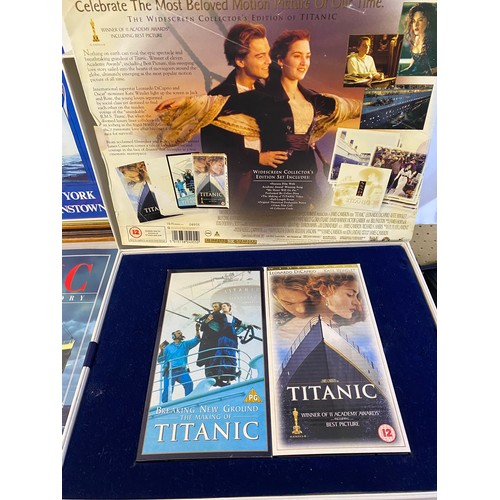 224 - Framed reproduction Titanic poster with other Titanic related items