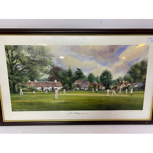 225 - Framed Terry Harrison cricket print. Hand signed Ltd Edition 151/250. 72x42.5cm