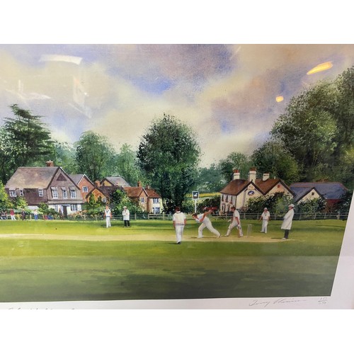 225 - Framed Terry Harrison cricket print. Hand signed Ltd Edition 151/250. 72x42.5cm