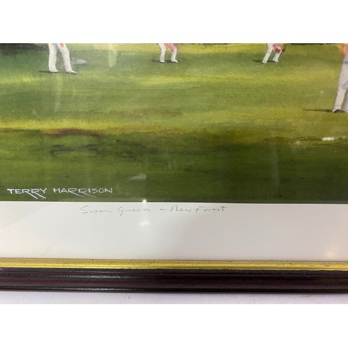 225 - Framed Terry Harrison cricket print. Hand signed Ltd Edition 151/250. 72x42.5cm