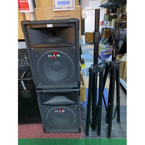 233 - Pair of D.A.S PF-112 250w concert/DJ speakers with floor stands