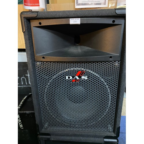 233 - Pair of D.A.S PF-112 250w concert/DJ speakers with floor stands