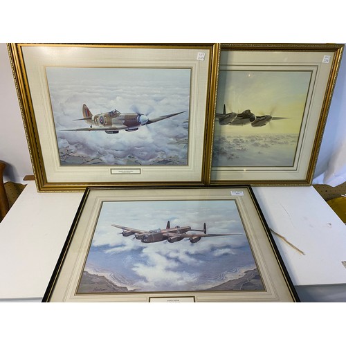 254 - 3 x framed fighter plane prints, largest is 55x45cm