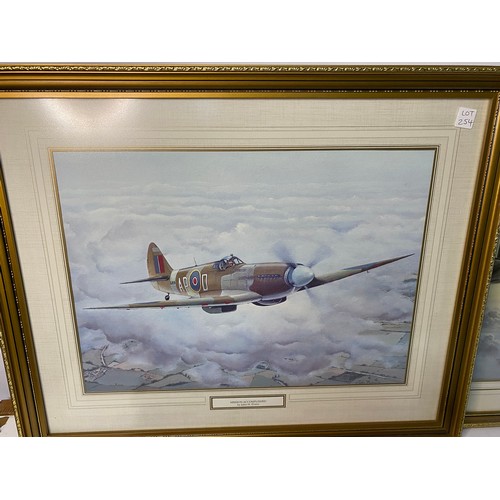 254 - 3 x framed fighter plane prints, largest is 55x45cm