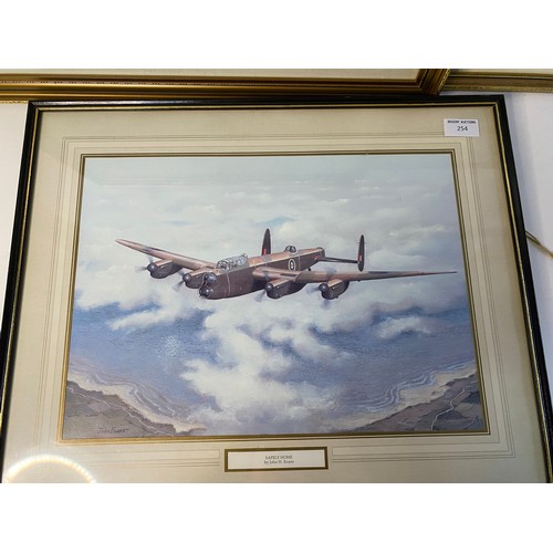 254 - 3 x framed fighter plane prints, largest is 55x45cm