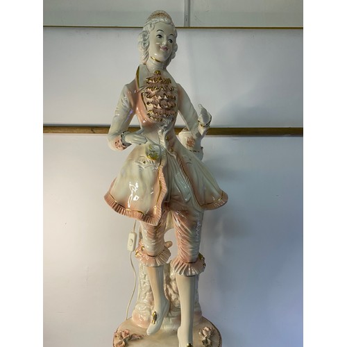 280 - Large Italian ornate porcelain floor figurine lamp, made by Danese standing 159 cms tall