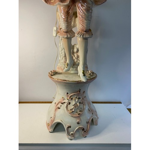 280 - Large Italian ornate porcelain floor figurine lamp, made by Danese standing 159 cms tall