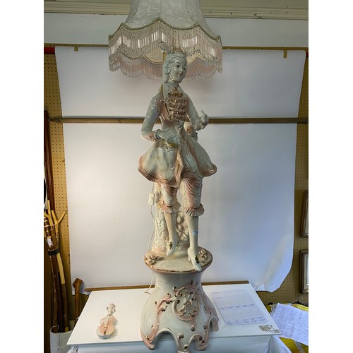 280 - Large Italian ornate porcelain floor figurine lamp, made by Danese standing 159 cms tall