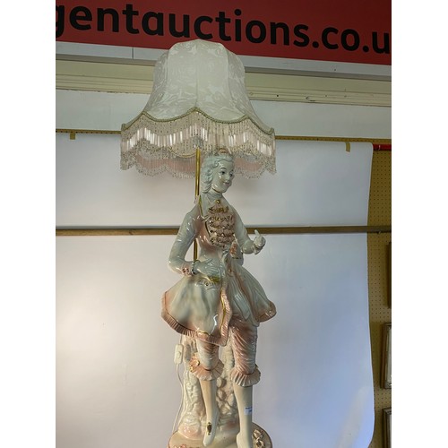 280 - Large Italian ornate porcelain floor figurine lamp, made by Danese standing 159 cms tall