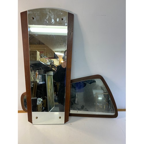 285 - 2 x vintage teak edged mirrors, largest is 79cms tall