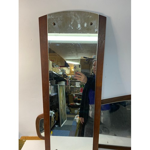 285 - 2 x vintage teak edged mirrors, largest is 79cms tall