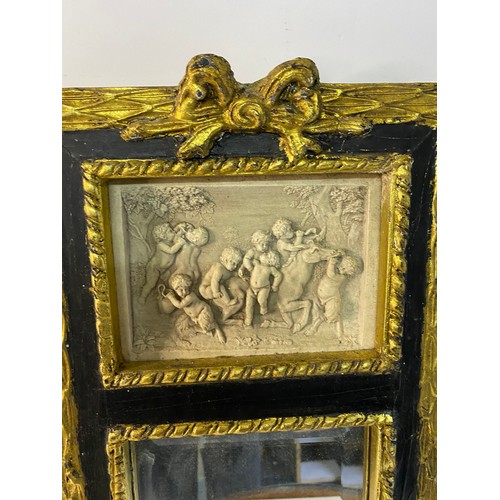 501 - F. Bremer Bartholomaus Hamburg framed mirror with Alabaster scene of infants playing gilt wood mirro... 